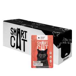 Smart Cat "Упаковка 25 шт" Паучи для взрослых кошек и котят кусочки говядины в нежном соусе (2,13 кг)