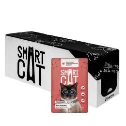 Smart Cat "Упаковка 25 шт"  Паучи для взрослых кошек и котят кусочки телятины с морковью в нежном соусе (2,13 кг)