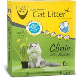Van Cat комкующийся наполнитель с Антибактериальным эффектом, 6л, коробка (Clinic Ultra Sensitive) (5,1 кг)