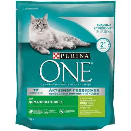Корм PURINA ONE сухой корм для взрослых кошек, живущих в домашних условиях, с высоким содержанием индейки и цельными злаками (3 кг)