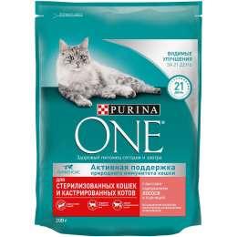 Корм PURINA ONE сухой корм  для стерилизованных кошек и кастрированных котов, с высоким содержанием лосося и пшеницей (1,5 кг)
