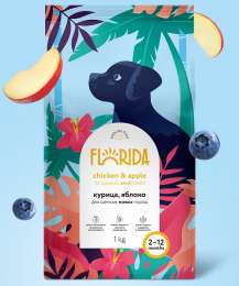 FLORIDA сухой корм для щенков малых пород, с курицей и яблоком (3 кг)